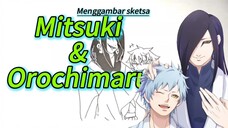 Menggambar sketsa Mitsuki dan Orochimaru dengan spidol.