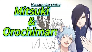 Menggambar sketsa Mitsuki dan Orochimaru dengan spidol.