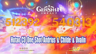 Genshin Impact - Hutao C0 One Shot Andrius & Childe Boss - Talents Lv 8 Damage Showcase