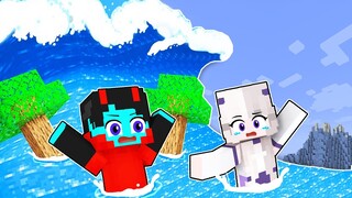 We Survived GIANT TSUNAMI in Minecraft!!