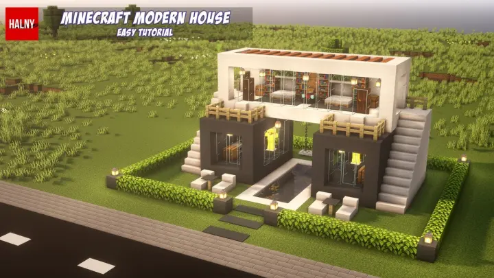 Modern house in minecraft - How to build (Tutorial HALNY)