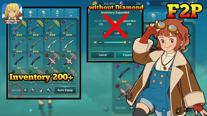 How to increase max INVENTORY 200+ without Diamond [Ni no Kuni: Cross Worlds] F2P