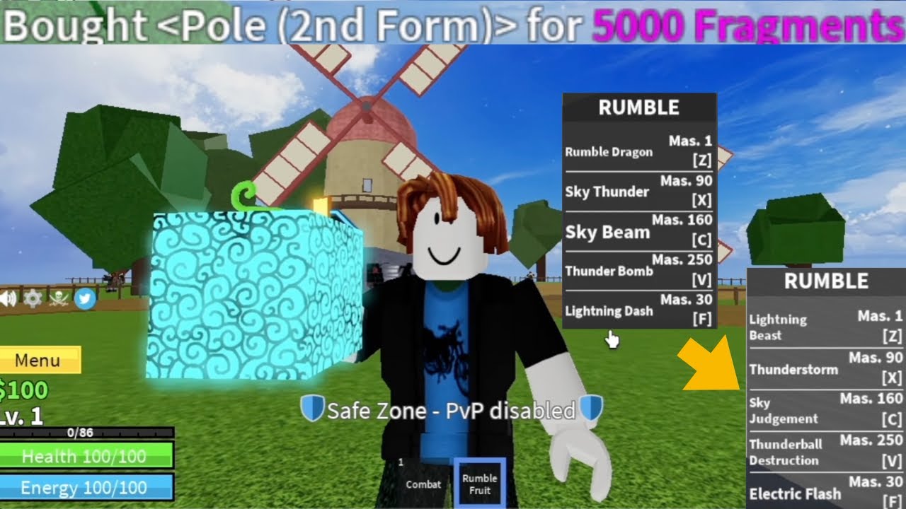 Lvl1 Noob AWAKENS RUMBLE and Pole V2(2nd form) in BLOXFRUITS