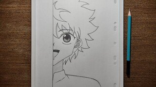 Drawing Killua Zoldyck half face from hunter x hunter step-by-step