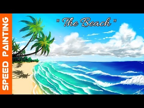 " The Beach " anime background,speed painting digital, ibis paint x