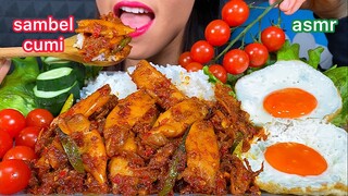 MAKAN SAMBEL BABY CUMI NASI TELUR *EATING SPICY BABY SQUID EGGS RICE ASMR 먹방 Sounds