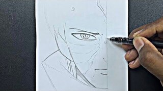 Anime sketch | how to draw obito uchiha half face step-by-step