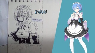 menggambar Rem dari anime Re:Zero