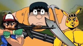 Pikachu: Times have changed again and again! (Swinging the knife + loading the gun