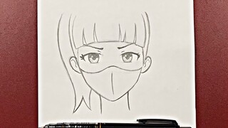 Easy anime drawing | how to draw anime girl wearing a mask easy step-by-step