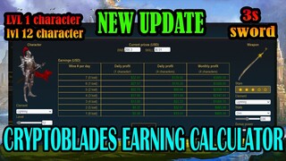 CRYPTOBLADES NEW UPDATE EARNING CALCULATOR ( LVL 1 and 12 with 3s sword)