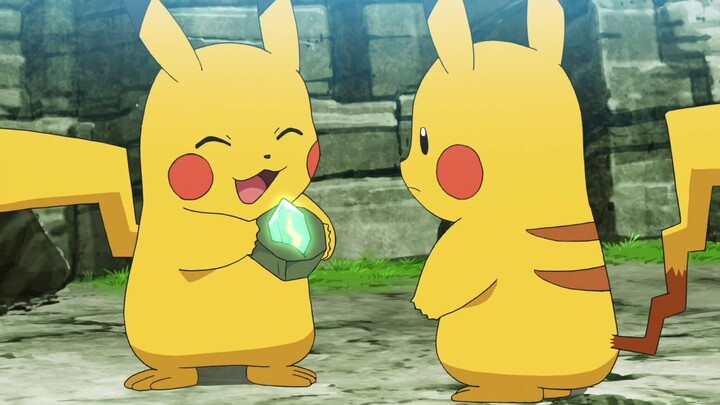 Pikachu menggali Batu Guntur dan berevolusi menjadi Raichu Pikachu Ash hampir berevolusi menjadi Rai