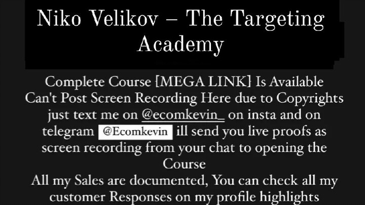 NIKO VELIKOV - THE TARGETING ACADEMY COURSE IS AVAILABLE DM ME TO BUY @ecomkevin