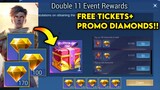 CLAIM TODAY! FREE TICKET + EXTRA PROMO DIAMONDS | DOUBLE 11 WISH DRAW EVENT - MLBB