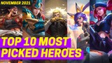 TOP 10 MOST PICKED HEROES IN MOBILE LEGENDS [NOVEMBER 2021]