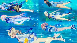 All characters' diving and swimming actions! Whose swimming style do you like best? (Genshin Impact)