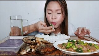 MUKBANG/BEEF BROCOLLI PRITONG TILAPIA AT UBE HALAYA