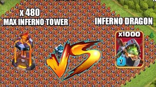 1000 INFERNO DRAGON VS 48O MAX INFERNO TOWER | COC PRIVATE SERVER | AMAZING ATTACK IN COC