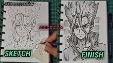 menggambar ishigami senku dengan mudah, speed drawing ishigami senku from dr stone