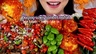 ASMR DAGING SUWIR SAMBEL MATAH + TELUR BALADO + OSENG CABE IJO | ASMR MUKBANG INDONESIA