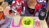 Tiga membangunkan Ultraman asli yang sedang tidur dan memintanya membuat mie ham yang lezat untuk me