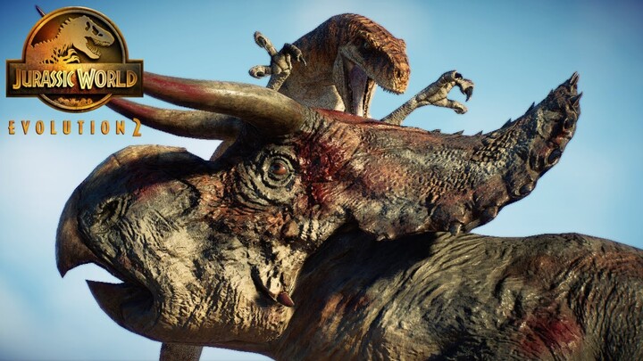 Atroicraptor ATTACK Nasutoceratops - Jurassic World Evolution 2 [4K]