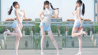 Cute dancing to Rainbow beat with Chinese traditonal clothing on