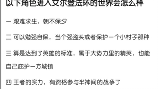 以下角色穿越到艾尔登法环能活几天？