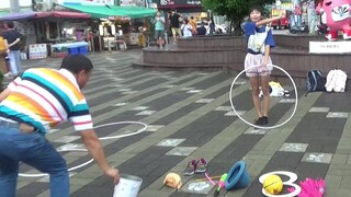 Girl's tip box was taken away while performing at street stall