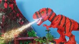 Soldier toys occupied the volcanic island and drove away the little dinosaurs. The dinosaur king cam