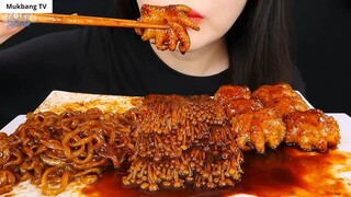 ASMR NẤM JJAJANG ENOKI CAY, BẠCH TUỘC CON, CHAPAGHETTI DẦU TRUFFLE 5