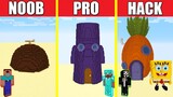 Minecraft Battle: SPONGEBOB HOUSE BUILD CHALLENGE - NOOB vs PRO vs HACKER Animation SPONGE BOB