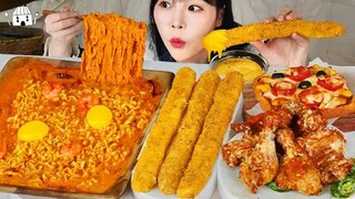 ASMR MUKBANG| 직접 만든 불닭볶음면 양념치킨 치즈스틱 먹방 & 레시피 FRIED CHICKEN AND FIRE NOODLES EATING