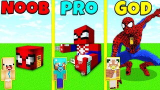 Minecraft Battle: NOOB vs PRO vs GOD: KID SPIDERMAN HOUSE BUILD CHALLENGE / Animation