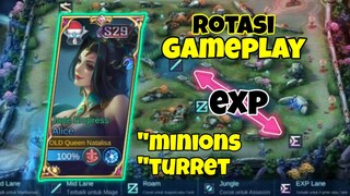 gameplay rotation alice mobile legends in exp lane | focus minion and turret