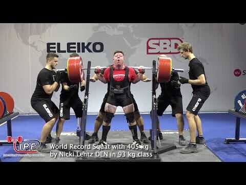 World Record Squat with 405 kg by Nicki Lentz DEN in 93 kg class