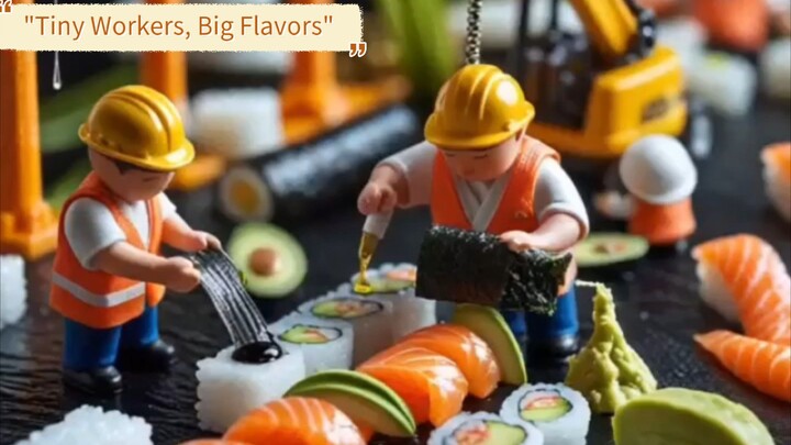 "Tiny Workers, Big Flavors: The Sushi Construction Site!"