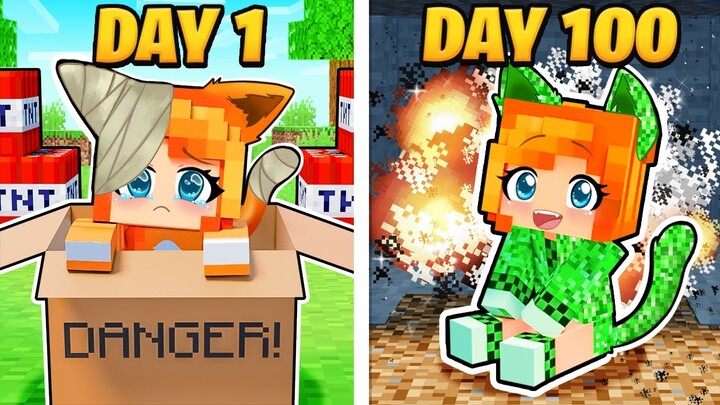 I Survived 100 DAYS as a CREEPER KITTEN in Minecraft!