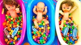 儿童学习颜色之彩虹糖给宝宝洗澡