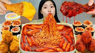 ASMR MUKBANG| 직접 만든 라면 떡볶이 양념치킨 김밥 먹방 & 레시피 FRIED CHICKEN AND Tteokbokki EATING