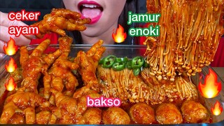 MAKAN BAKSO KUAH CABE CEKER AYAM *SPICY MEATBALL CHICKEN FEET ENOKI MASSIVE Eating Sounds