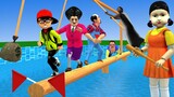 Scary Teacher 3D vs Squid Game Run Across Wooden Bridge Challenger 5 Times Hello Neighbor Winning