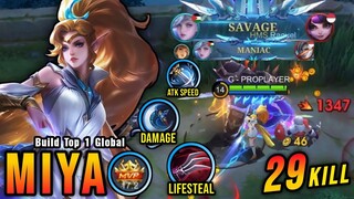 29 Kills + SAVAGE!! Best Miya One Hit Build and Emblem (PLEASE TRY) - Build Top 1 Global Miya ~ MLBB