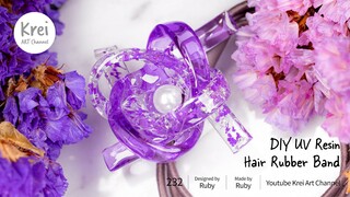 【モールドなしUV レジン】UV Resin - DIY Hair Rubber Band with Dried Flower.  ドライフラワーを使って、DIYヘアゴムを作りました。