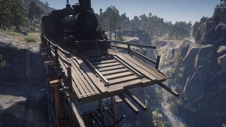 [Red Dead Redemption 2] If you drive a train across a blown-up bridge, will the train fall off?