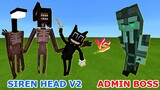 Cartoon Cat, Siren Head, Light Head vs. Admin Boss in Minecraft PE | Trevor Henderson MCPE Addon