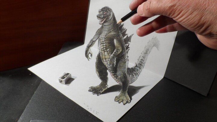 จิตรกรชาวฮังการี Sandor Vamos มีผู้ติดตาม 2 ล้านครั้งบน YouTube! วิธีการวาด Godzilla เวอร์ชัน 3 มิติ