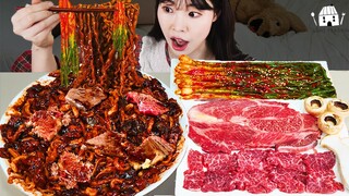 ASMR MUKBANG| 직접 만든 짜장면 소고기 파김치 먹방 & 레시피 BLACK BEAN NOODLES EATING