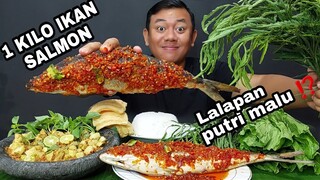 IKAN SALMON GORENG SAMBAL SETAN + LALAPAN PUTRI MALU MENTAH 1 KAREDOK + SAWI PAHIT