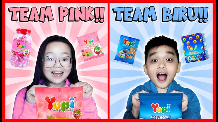 CHALLENGE MAKAN YUPI 1 WARNA !! TEAM BIRU VS TEAM PINK !! MENANG DAPAT HADIAH YUPI !! Feat @sapipur